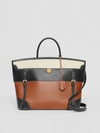 BURBERRY Tri-tone Leather and Canvas Society Top Handle Bag