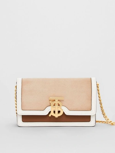 Burberry Mini Suede And Two-tone Leather Shoulder Bag In Pink