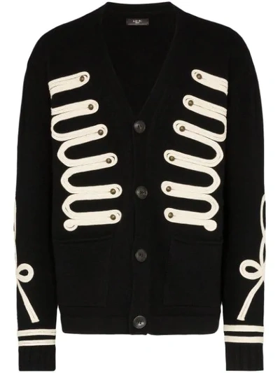 Amiri Rope-trimmed Wool And Cashmere-blend Cardigan In Black White