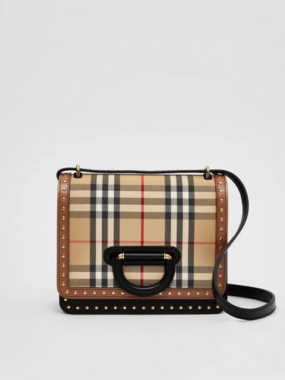 Burberry The Small Leather And Vintage Check D-ring Bag In Archive Beige