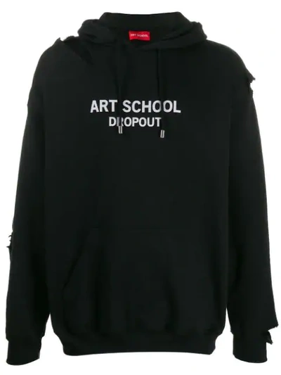 Art School Logo Print Distressed Hoodie In Black
