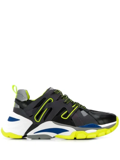 Ash Sneakers Leather Fluo Yellow In Black