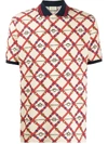 Gucci Belt Chess Print Short Sleeve Pique Polo In Neutrals