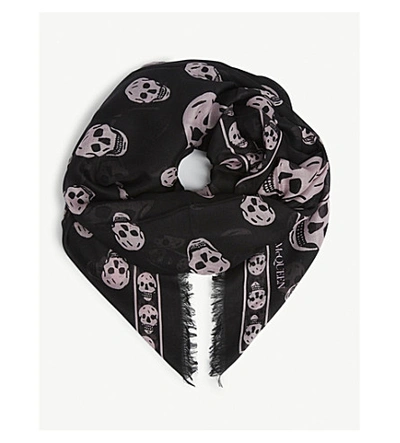 Alexander Mcqueen Skull-print Silk-chiffon Scarf In Black/blush