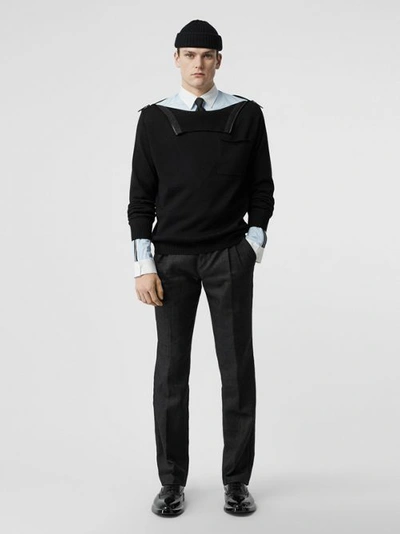 Burberry Zip Detail Linen Blend Pleated Trousers In Black