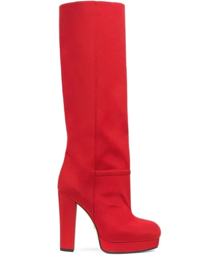 Gucci Ribbed Fabric Platform Boots In Red