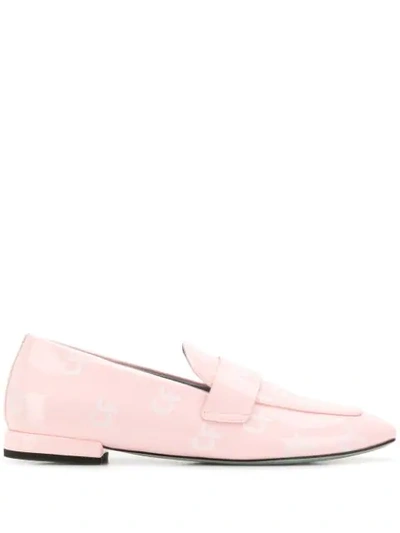 Chiara Ferragni Patent Leather Loafers With All Over Logo Print In Pink