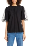 MARC JACOBS PUFF SLEEVE FLOCKED TULLE BLOUSE,W2190365
