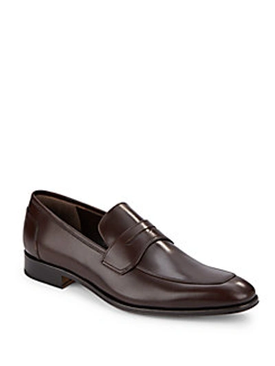 Ferragamo Burnished Penny Loafers In Radica Brown