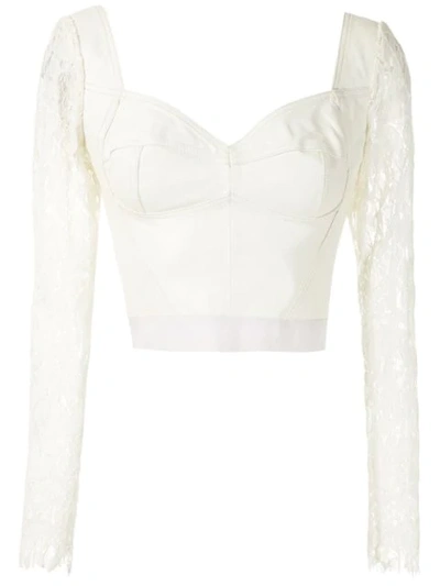 Andrea Bogosian Lace Panelled Leather Blouse In White