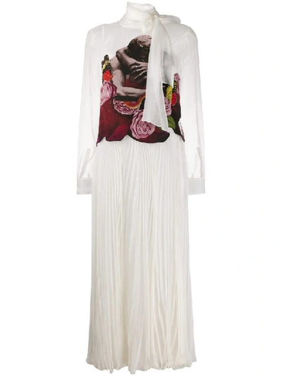 Valentino Lovers Applique Pleated Dress In White