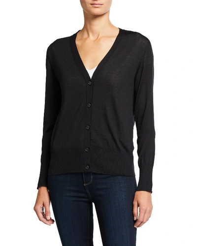 Majestic V-neck Button-front Long-sleeve Cardigan In Noir