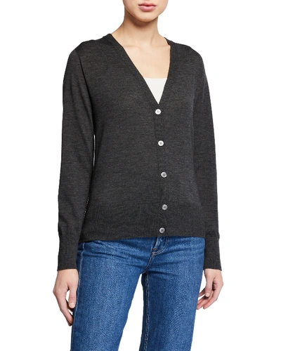 Majestic V-neck Button-front Long-sleeve Cardigan In Gray