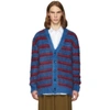MARNI MARNI BLUE AND RED MOHAIR CARDIGAN