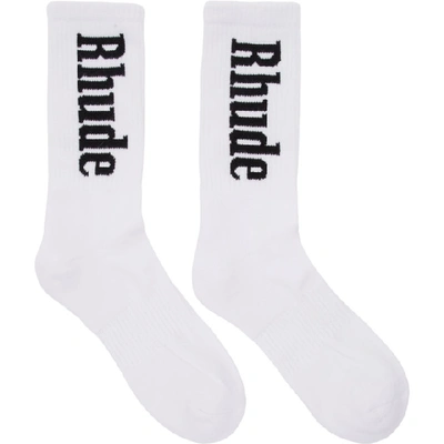 Rhude Ribbed Logo-jacquard Cotton-blend Socks In Whtblk
