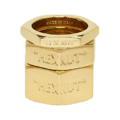 Off-white Hexnut Three-ring Set In Gold/gold