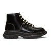 Alexander Mcqueen Contrast Stitching Chunky Outsole Patent Leather Combat Boots In 1090