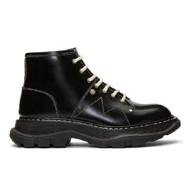 Alexander Mcqueen Glossed-leather Exaggerated-sole Ankle Boots In Black