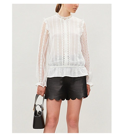 Ted Baker Zip-up Frilled Lace Blouse In White