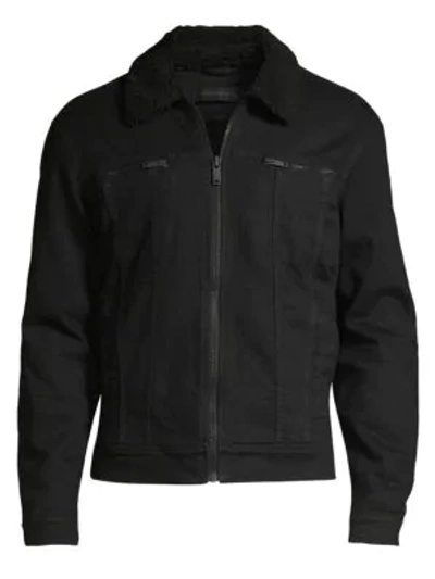 John Varvatos Faux Fur Collar Zip Trucker Jacket In Black