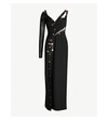 VERSACE SAFETY PIN-DETAIL STRETCH-JERSEY AND CREPE MAXI DRESS