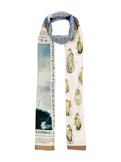 Burberry Oyster, Monogram And Mariner Print Silk Scarf In White