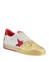 GOLDEN GOOSE MEN'S BALL STAR DISTRESSED LEATHER SNEAKERS WITH METALLIC PAINT,PROD222710050