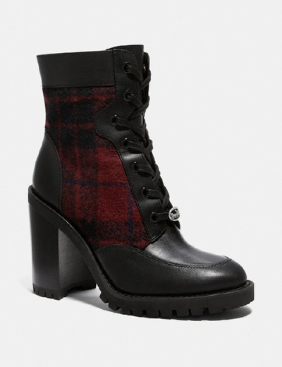 Coach Hedy Lace Up Bootie In Red/black