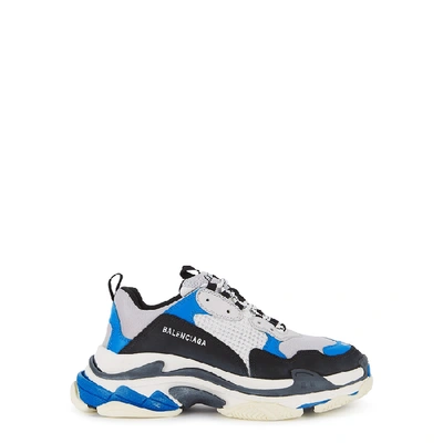 Balenciaga Triple S Mesh And Leather Sneakers In Blue