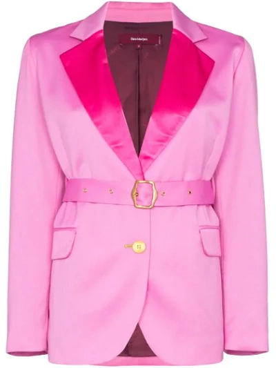 Sies Marjan Terry Belted Satin-trimmed Wool-twill Blazer In Pink