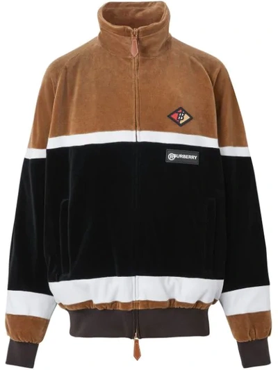 Burberry Logo-patch Zip-through Velour Track Jacket In Black
