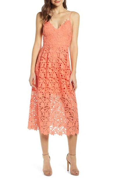 Astr Lace Midi Dress In Coral