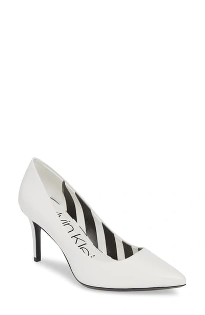 Calvin Klein 'gayle' Pointy Toe Pump In White Leather