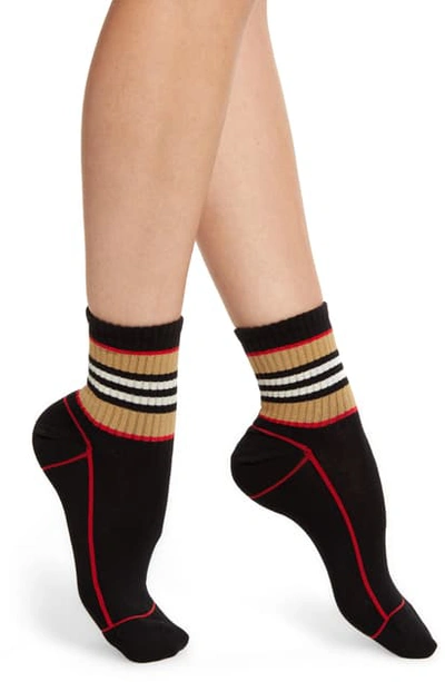 Burberry Icon Stripe Ankle Socks In Black