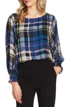 Vince Camuto Plaid Batwing Sleeve Blouse In Deacon Blue