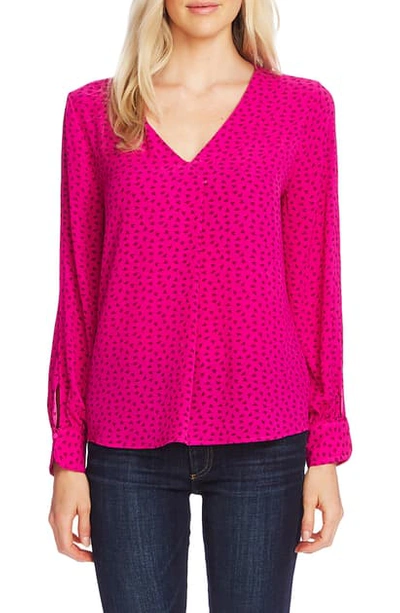 Vince Camuto Ditsy Zone Long Sleeve Blouse In Pink Shock