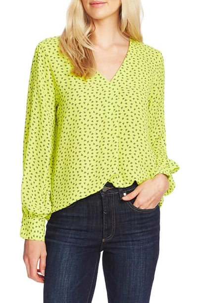 Vince Camuto Ditsy Zone Long Sleeve Blouse In Lime Chrome