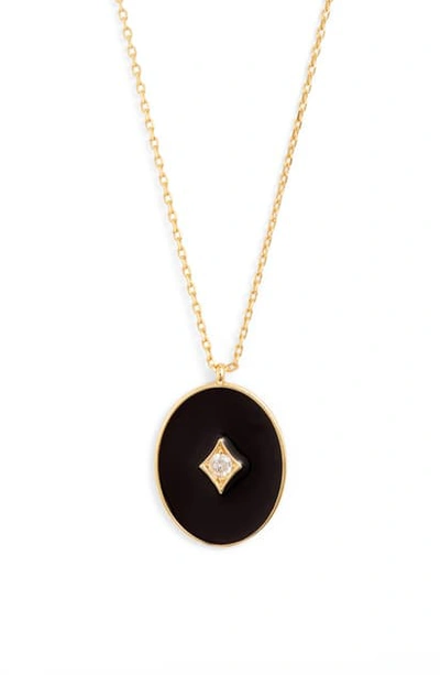 Argento Vivo Black Enamel Plated Sterling Silver Pendant Necklace In Gold/ Black