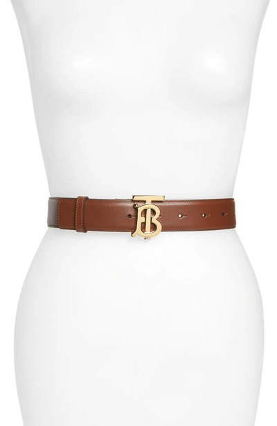 Burberry Leather Tb Monogram Belt In Brown