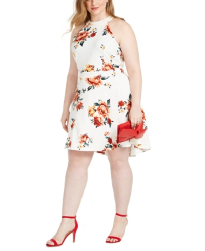 Almost Famous Trendy Plus Size Floral-print Skater Dress In Cream Floral