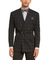 SEAN JOHN MEN'S CLASSIC-FIT STRETCH BLACK PLAID SUIT SEPARATE DOUBLE BREASTED JACKET