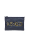 KENZO LEATHER CLUTCH WITH EMBROIDERED LOGO,11056544