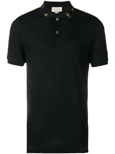 Gucci Piquet Polo Shirt With Embroidery In Black