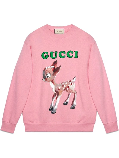 Gucci Printed Cotton-jersey Sweatshirt In Pink