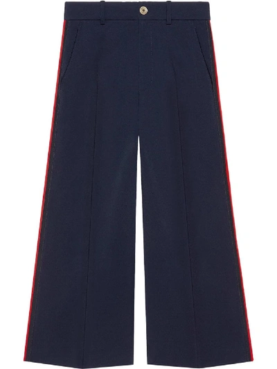 Gucci Side Stripe Web Band Trousers In Blue