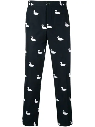 Thom Browne Embroidered Duck Chinos In 415 Navy