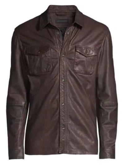 John Varvatos Leather Shirt Jacket In Port