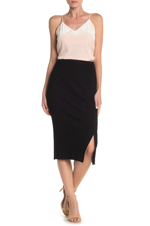 525 America Snap Ribbed Knit Midi Skirt In Black | ModeSens