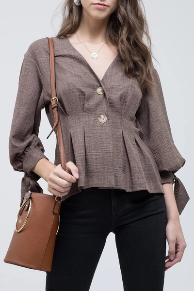 Blu Pepper Woven Peplum Top In Dark Brown