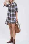 Blu Pepper 3/4 Sleeve Plaid Print Dress In Olive Multi